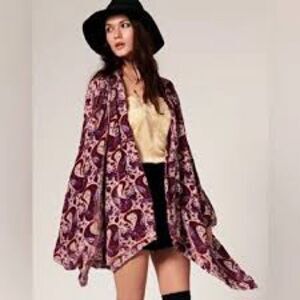 Winter Kate Jasmine Velvet Paisley Kimono Cardigan in Purple